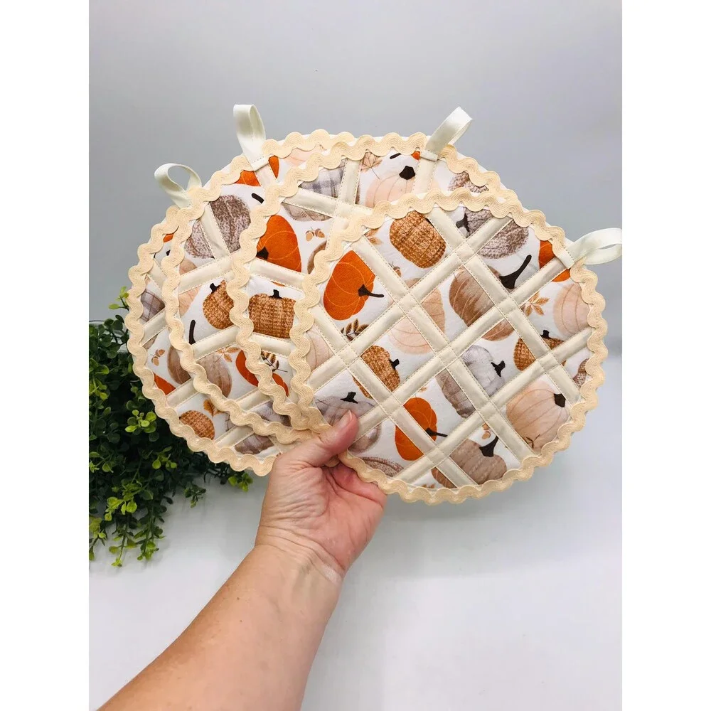 Pie Trivet Hotpad Pumpkin Pie Neutral Orange Cream Boho Cotton Machine Washable